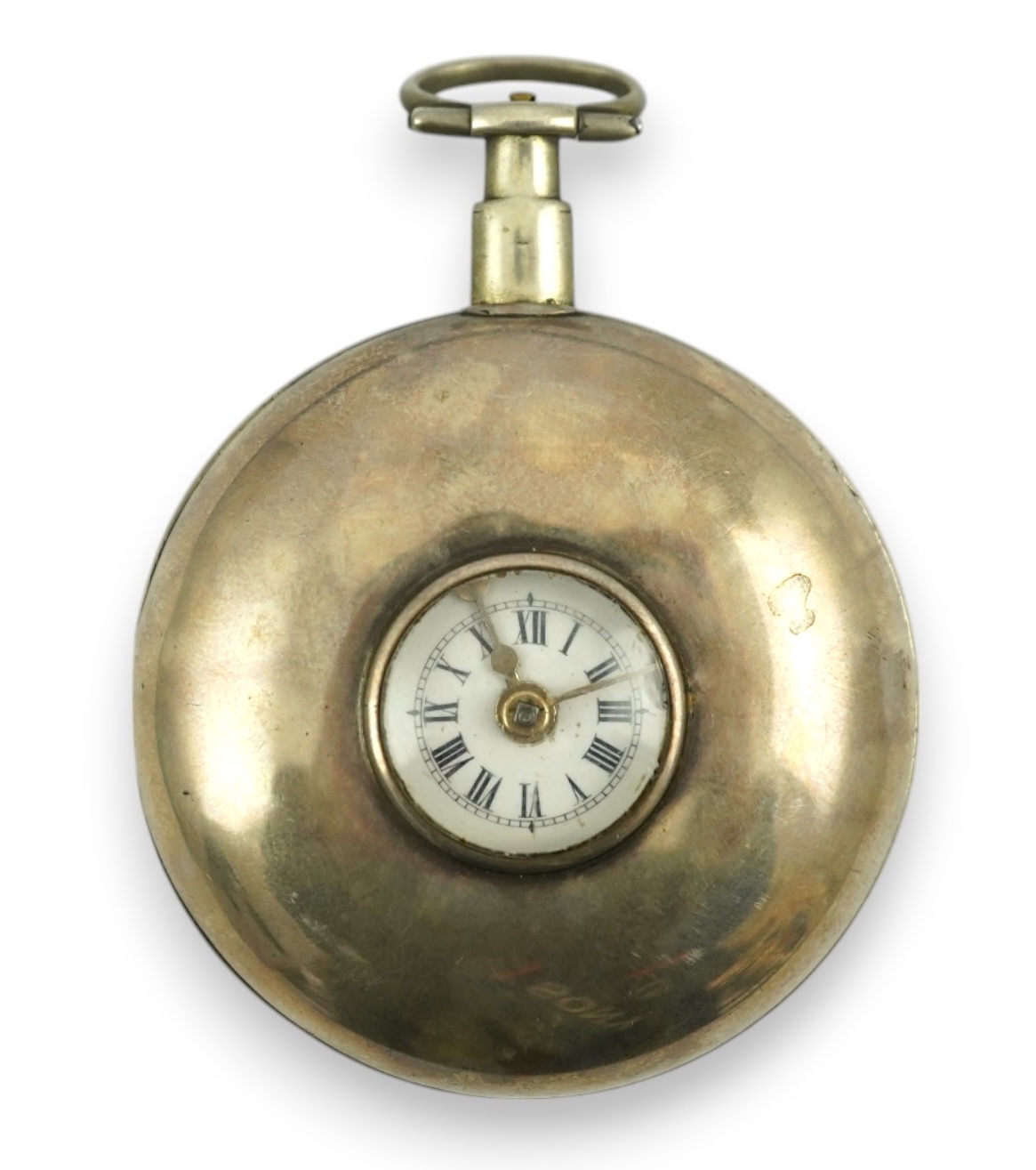 An unusual George III silver half hunter keywind pocket watch, by Recordon & Dupont, Cockspur St. Charing Cross, London, with Roman dial(a.f.), case diameter 48mm, case hallmarked for London, 1796. Condition - poor